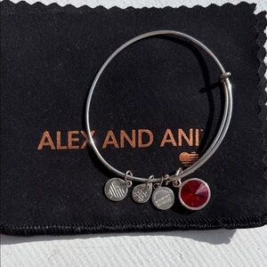 Alex and Ani Silver Bangle-red charm
